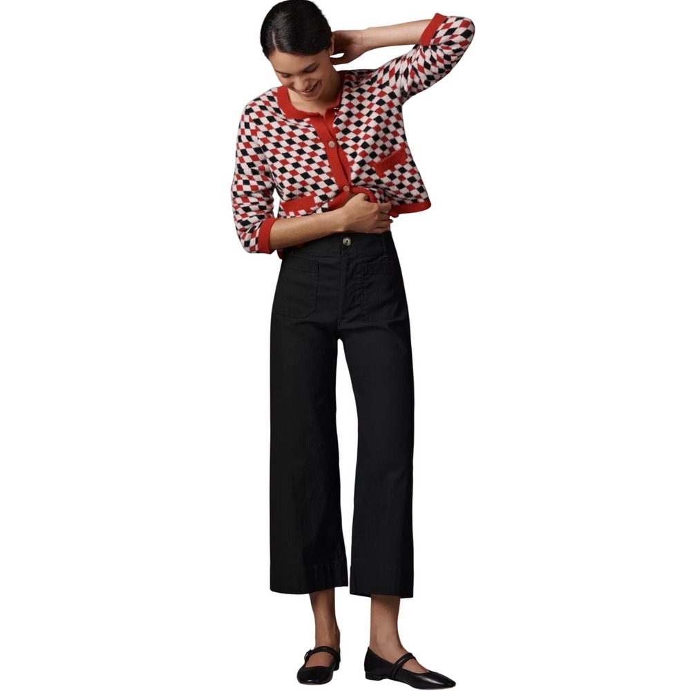 Maeve Anthropologie The Colette Cropped Wide-Leg Pants Black High Rise Size 30